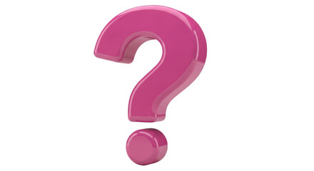 Isolated 3D hot pink question mark object rendering concept, inquiry or asking symbol, thinking