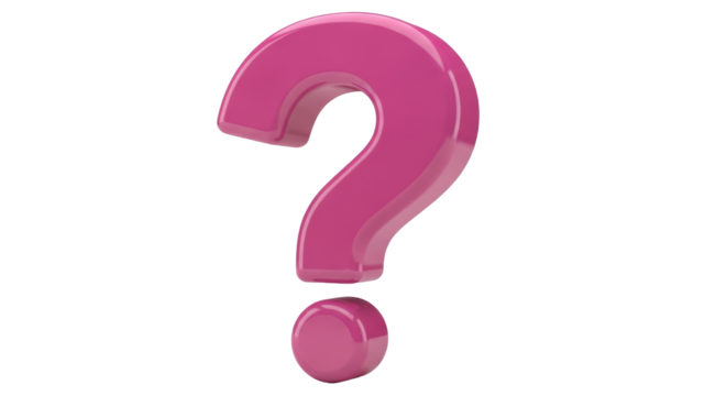 Isolated 3D hot pink question mark object rendering concept, inquiry or asking symbol, thinking