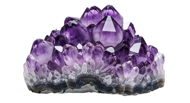 Isolated Amethyst geode mineral specimen cluster quartz crystals gems nature violet jewel