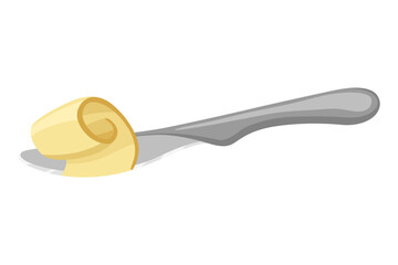 Butter on knife elements design isolated on white background. Realistic vector illustration