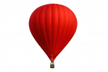 Red hot air balloon flying, representing travel, adventure, freedom, and exploration with transparent background