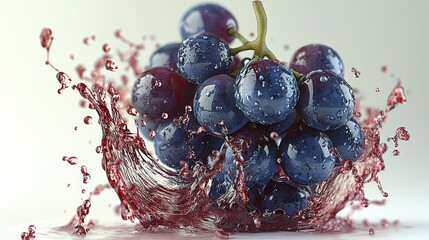 Juicy dark grapes burst with fresh red liquid. Dynamic splash of healthy fruit juice.