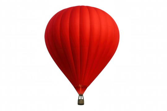 Red hot air balloon flying, representing travel, adventure, freedom, and exploration with transparent background - Powered by Adobe