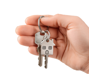 House keys handed over in new home purchase real estate event isolated on transparent background