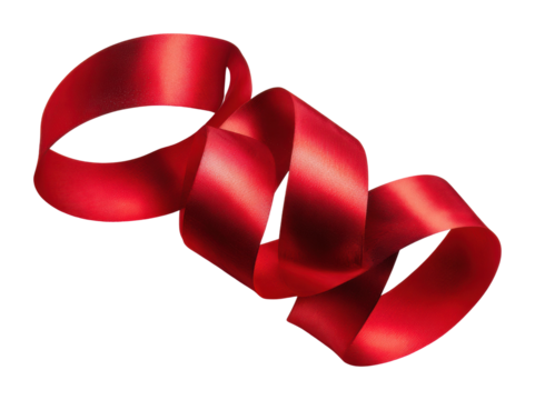 Twisting red ribbon decoration for gifts digital isolated on transparent background - Powered by Adobe