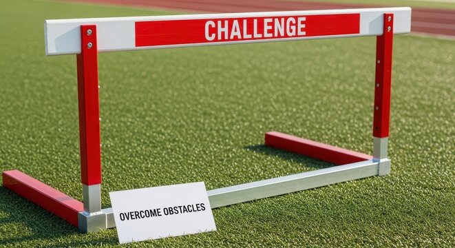 A challenge hurdle with encouraging words on a green field