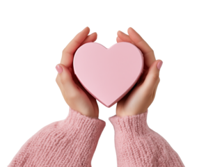 Hands holding pink heart-shaped gift box