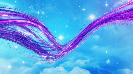 Vibrant cosmic energy streams glowing purple across blue sky filled with stars, symbolizing fantasy, creativity, futuristic inspiration, digital art, spiritual connection, and universal harmony. - Powered by Adobe