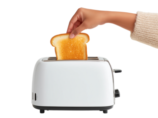 Hand putting slice of bread into toaster