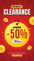 Stock Clearance Sale Banner with 50% Discount Offer for Instagram story and E-commerce Promotion