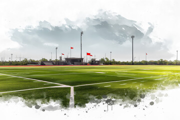 Football Pitch. Water color digital art style.