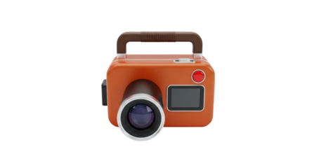 Isolated novelty orange camera icon with brown handle for content creators and hobbyists