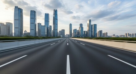 Fototapeta premium Open Highway Leading to a Modern City Skyline