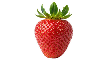 Isolated fresh raw strawberry with green stem leaves, close-up tasty fruit for commercial use