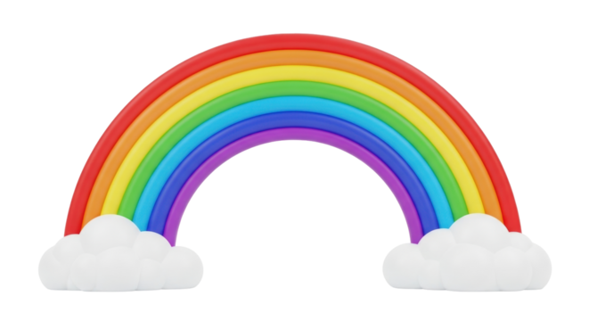 Isolated colorful rainbow icon for luck and happiness, clouds at ends of arc, cheerful element