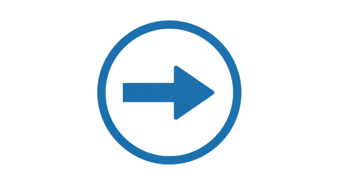 Isolated blue circle with arrow pointing to the right conveys directionality symbol