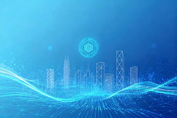 Futuristic cityscape with digital elements