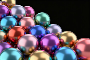 Colorful reflective spheres on black background