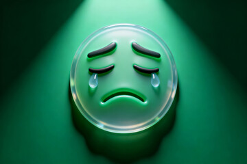 Sad emoji with tears on green background
