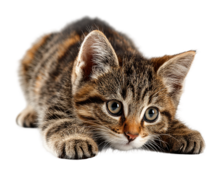 Playful cat prowling at home animal portrait isolated on transparent background