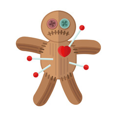 Voodoo Doll with Heart and Pins – Vector Illustration of Magic and Witchcraft Concept