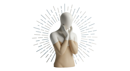 Isolated Sculpture Figure with Hands on Face for Beauty and Thoughtfulness Concept Art