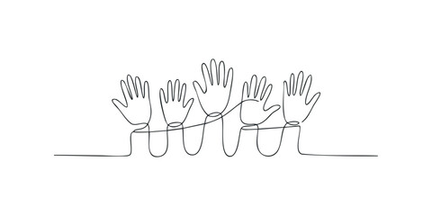 Five hands raised in unity and support