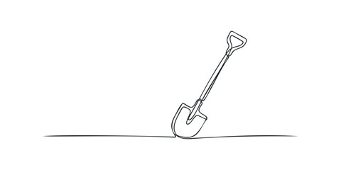 Minimalist line art of garden spade digging into ground