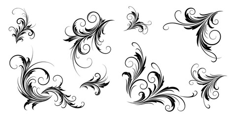 Vector art of set of decorative floral corner and border elements for design, vector illustration