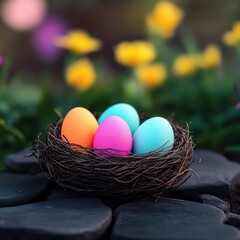 Obraz premium Colorful Easter Eggs in a Nest