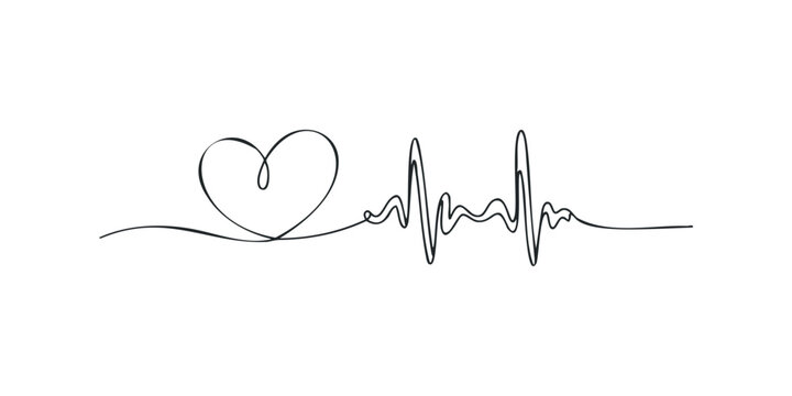 Single line drawing of a heart and heart rhythm