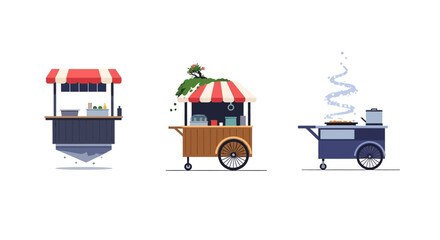 Obraz premium Three distinct food carts offering various street food options.