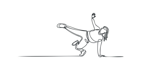 One line drawing of a person breakdancing