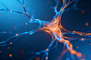 Neuron cell structure with glowing connections