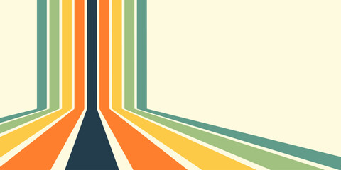 Abstract background of rainbow groovy Wavy Line design in 1970s Hippie Retro style. Vector pattern ready to use for cloth, textile, wrap and other.