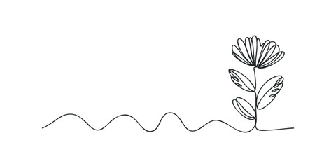 Single line drawing of a delicate flower stem with wavy ground