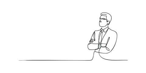 Man in suit with arms crossed in continuous line drawing