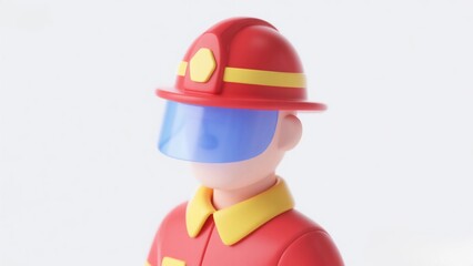 A 3D firefighter avatar icon with a gradient of blue, orange, and red, with a transparent frosted glass texture, indicating safe fire prevention information etc.