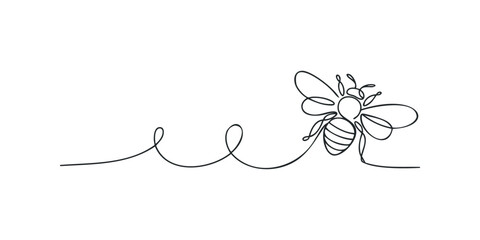 Continuous Line Art of a Bee Flying with a Swirling Tail
