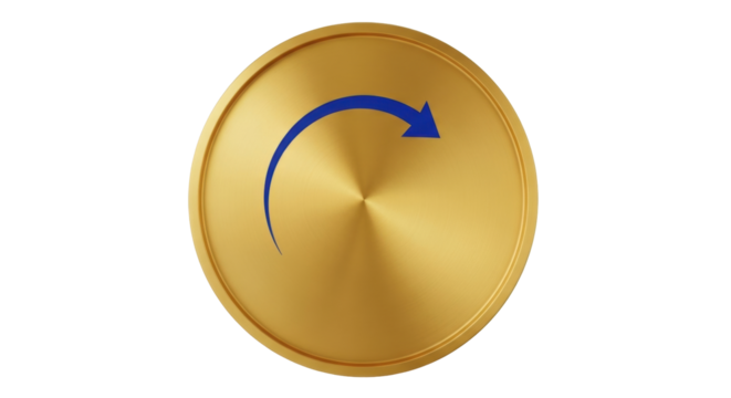 Isolated golden coin with blue curved arrow suggesting rotation, circulation concept icon - Powered by Adobe