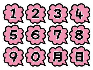 カレンダーに使える手描き風数字の吹き出し　雲型　赤（Affinity Designer版）