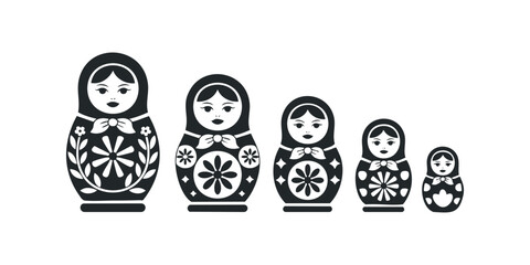 Fototapeta na wymiar Five Nested Dolls Silhouettes with Floral Motifs
