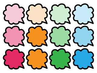 アイコンに使えるカラフルな手描き風の吹き出しセット　雲型　枠あり（Affinity Designer版）
