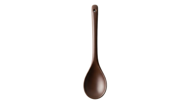Isolated Wooden cooking spoon in dark brown color, simple kitchen utensil for cooking, food prep
