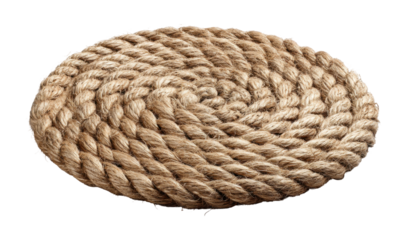 Close-up shot of a coiled rope, showcasing its texture and circular shape.
