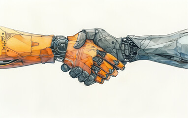 Robotic Handshake: Futuristic Agreement, Technology Partnership, Artificial Intelligence Collaboration, and Innovation Concept