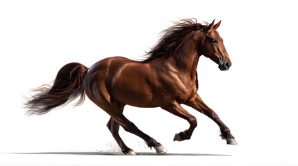 Obraz premium A majestic brown horse Galloping isolated on white background.