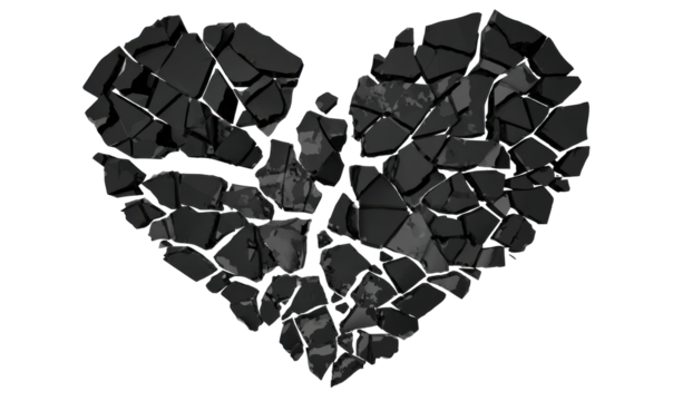 A shattered heart illustration, depicting emotional distress and brokenness, symbolizing pain and loss.
