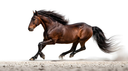 Obraz premium Majestic Brown Horse Galloping Across Sandy Terrain