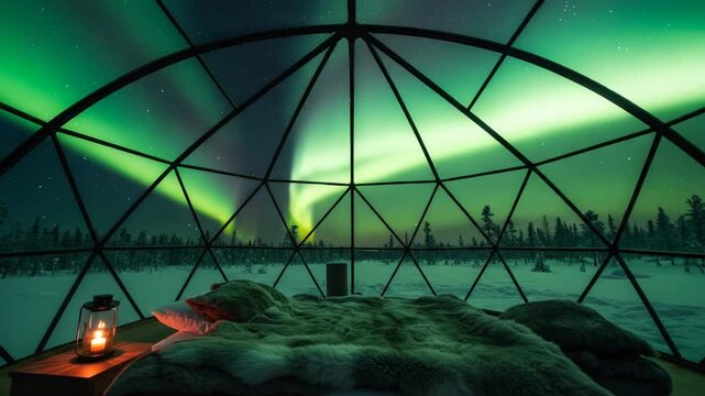 Cozy Igloo Under Northern Lights.